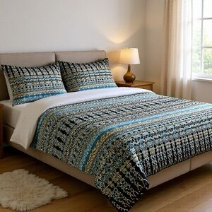 Elegant Striped Duvet Cover Set - Black and Blue